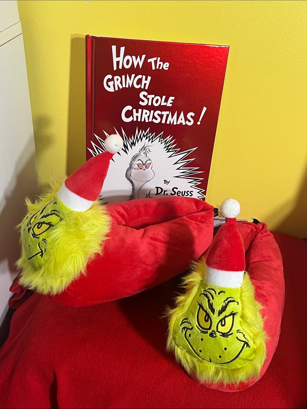 GRINCH CHRISTMAS BUNDLE | NWT M/L Grinch Slippers + Hardcover Book